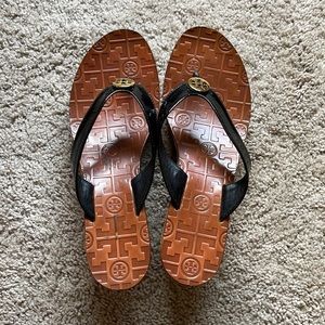 Tory Burch black/ cork wedge flip flop size 10